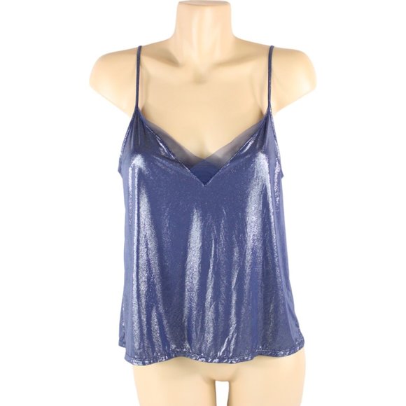 Victoria's Secret Camisole Small Metallic Blue with Sheer Trim Adjustable CA305 - Picture 1 of 9
